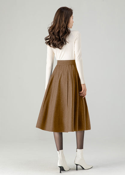 Midi Brown Wool Skirt C4519