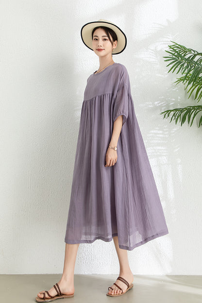 Women's Summer Loose Ramie Dress C3292