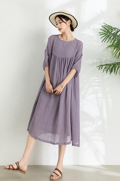 Women's Summer Loose Ramie Dress C3292