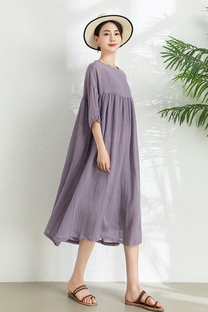Women's Summer Loose Ramie Dress C3292