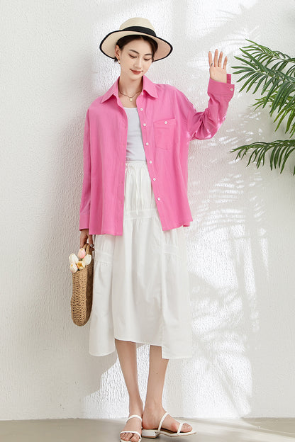 Spring Summer Pink Cotton Shirt C3298