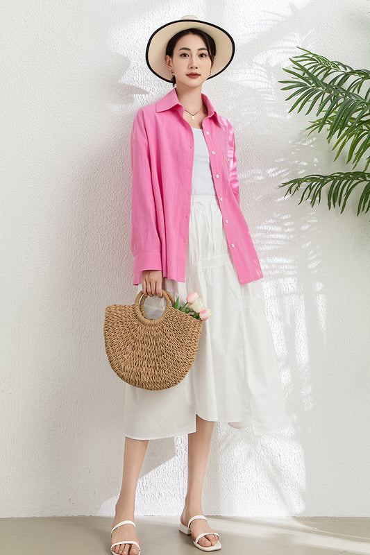 Spring Summer Pink Cotton Shirt C3298