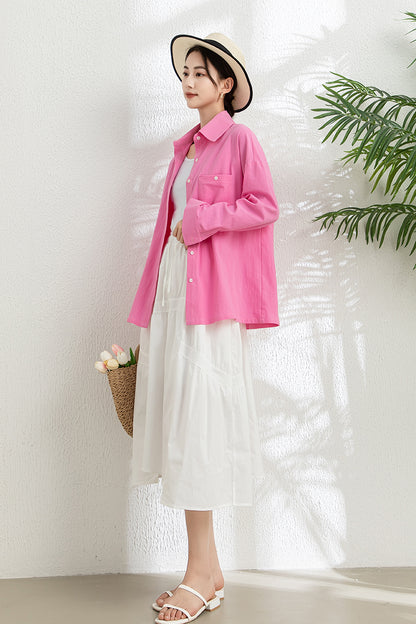Spring Summer Pink Cotton Shirt C3298