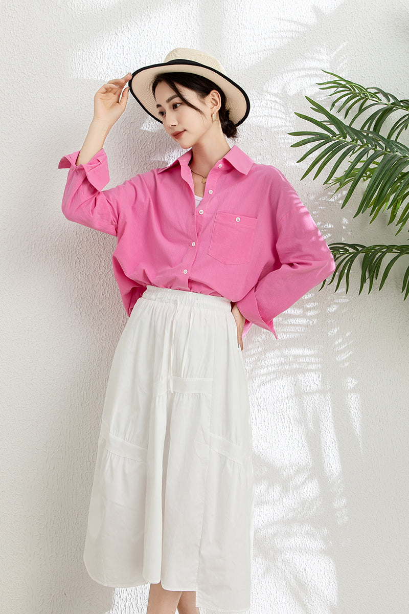 Spring Summer Pink Cotton Shirt C3298