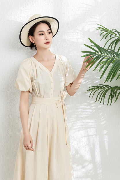Women's V neck Midi Dress C3301