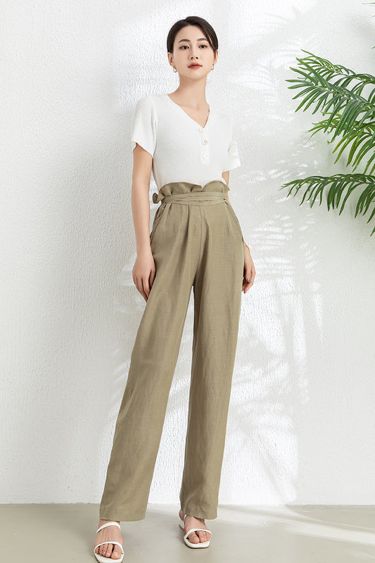 Wide Leg Long Linen Pants C3302