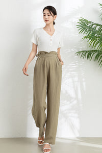 Wide Leg Long Linen Pants C3302