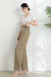 Wide Leg Long Linen Pants C3302