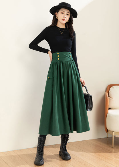 Green Wool Skirt, Wool Skirt Women C3600