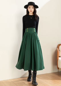 Midi winter green wool skirt women C4307