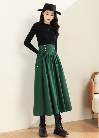 Green Wool Skirt, Wool Skirt Women C3600