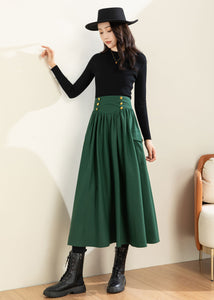 Green Wool Skirt, Wool Skirt Women C3600