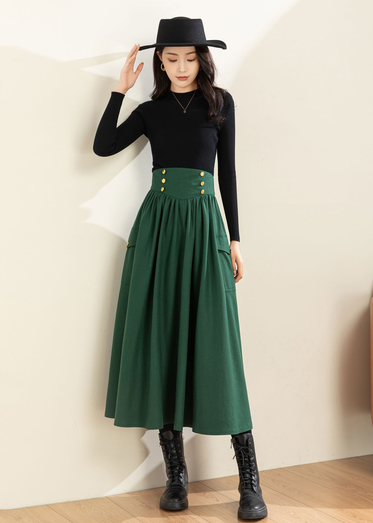 Green Wool Skirt, Wool Skirt Women C3600