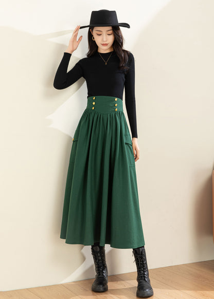 Green Wool Skirt, Wool Skirt Women C3600