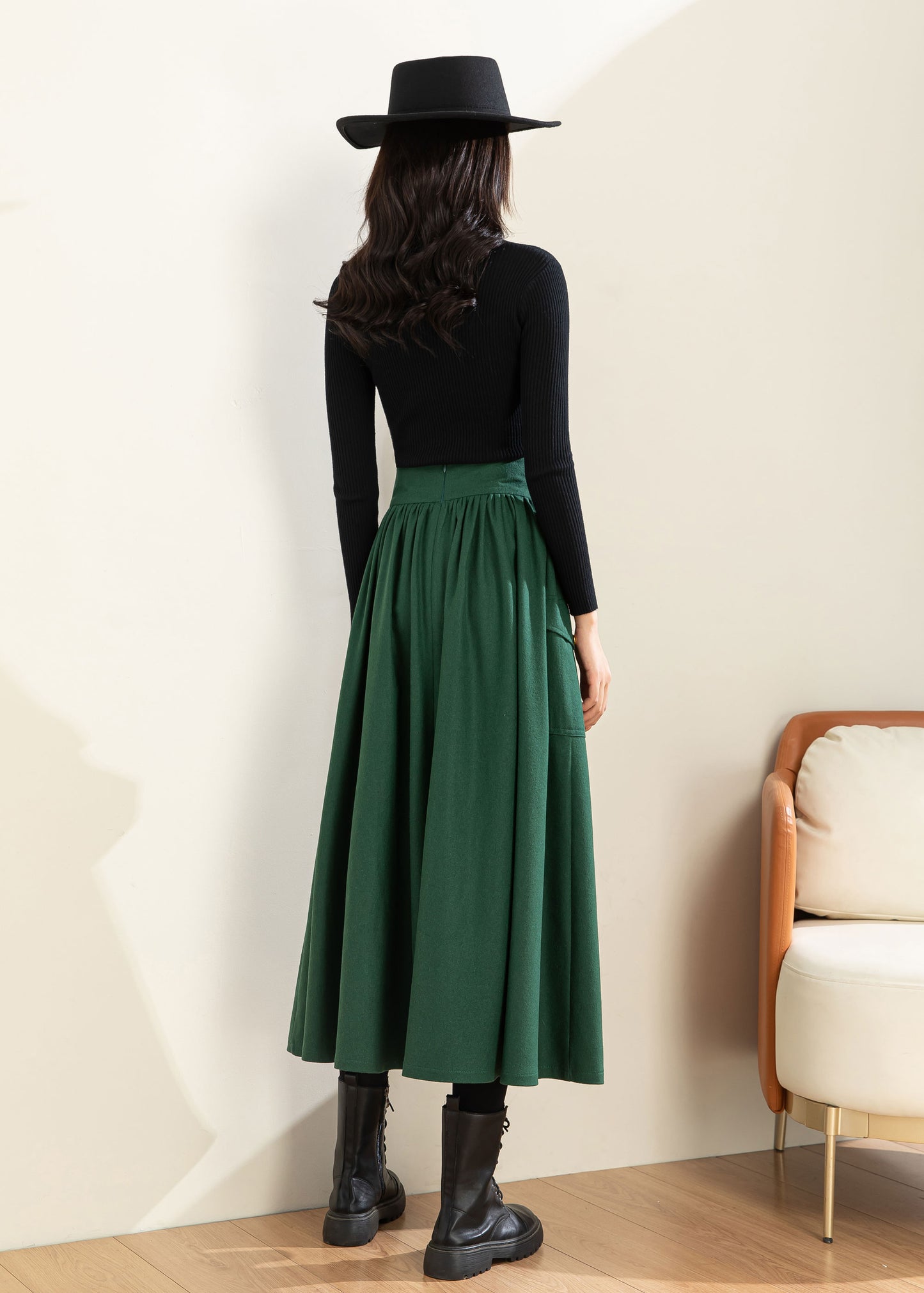 Green Wool Skirt, Wool Skirt Women C3600