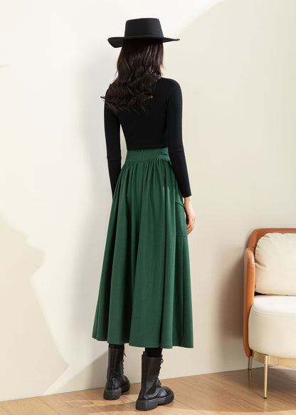 Green Wool Skirt, Wool Skirt Women C3600