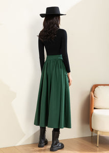 Midi winter green wool skirt women C4307