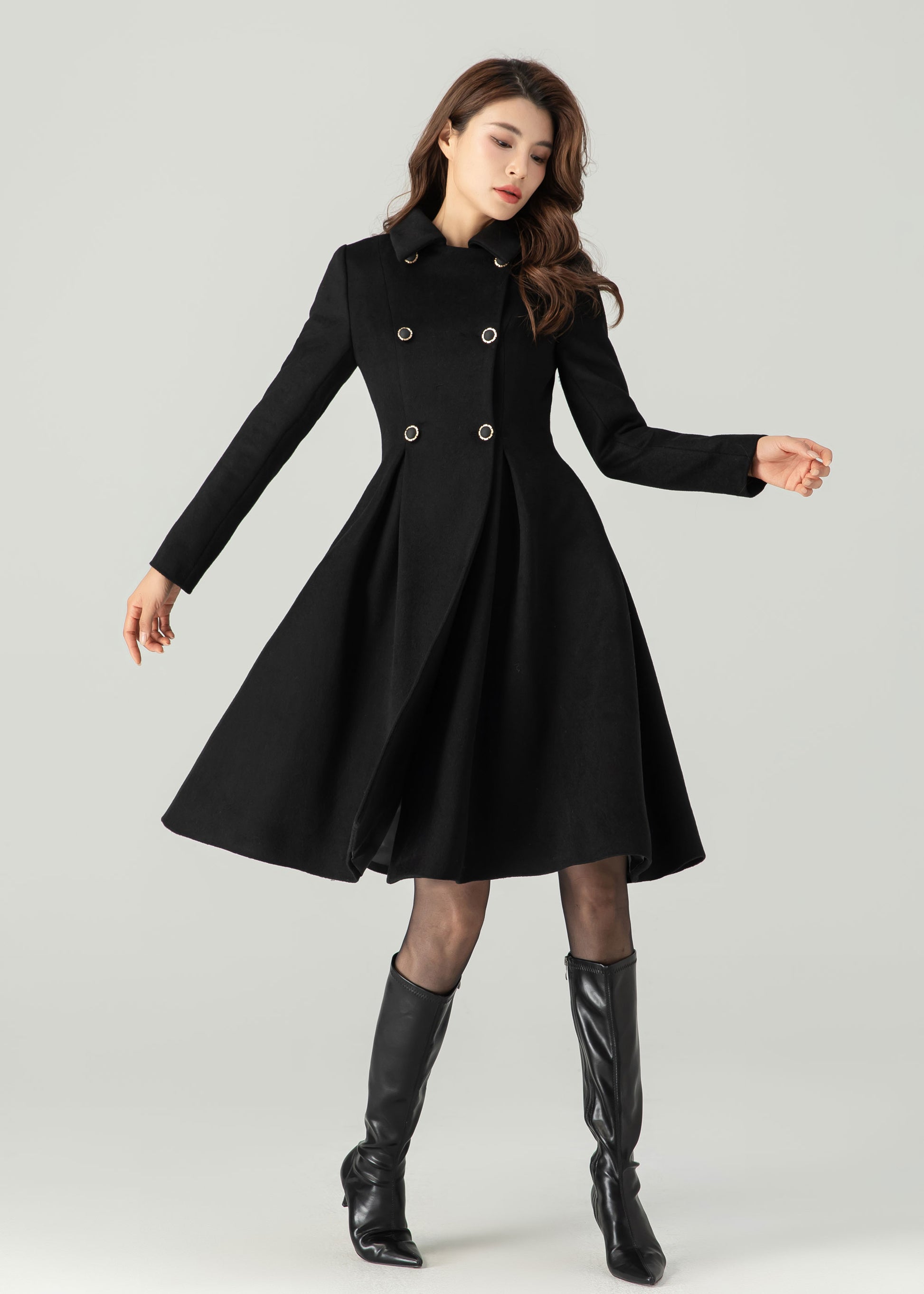 Black Wool Coat, Winter Wool Coat women C3702 Black / XS Black Wool Coat, Winter Wool Coat women C3702 Black / XS