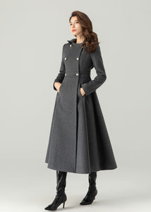 Long Wool Coat, Hooded Wool Coat, Winter Wool Coat C3704