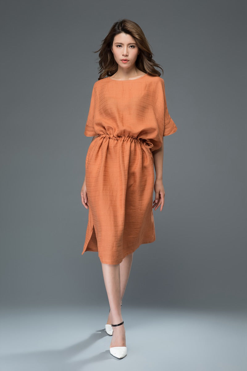 Orange drawstring waist robe dress c922