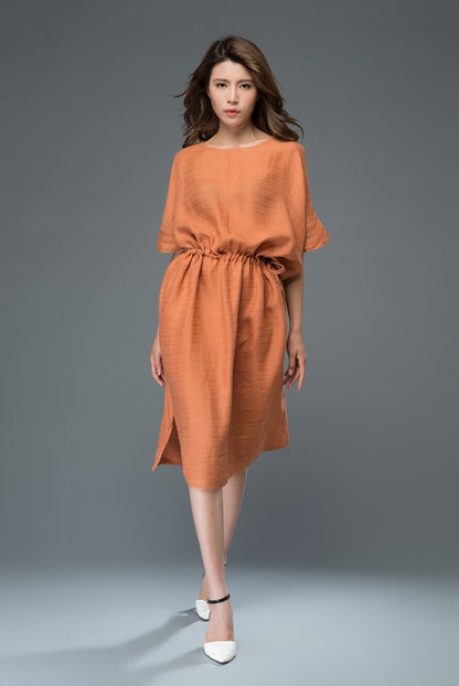 Orange drawstring waist robe dress c922