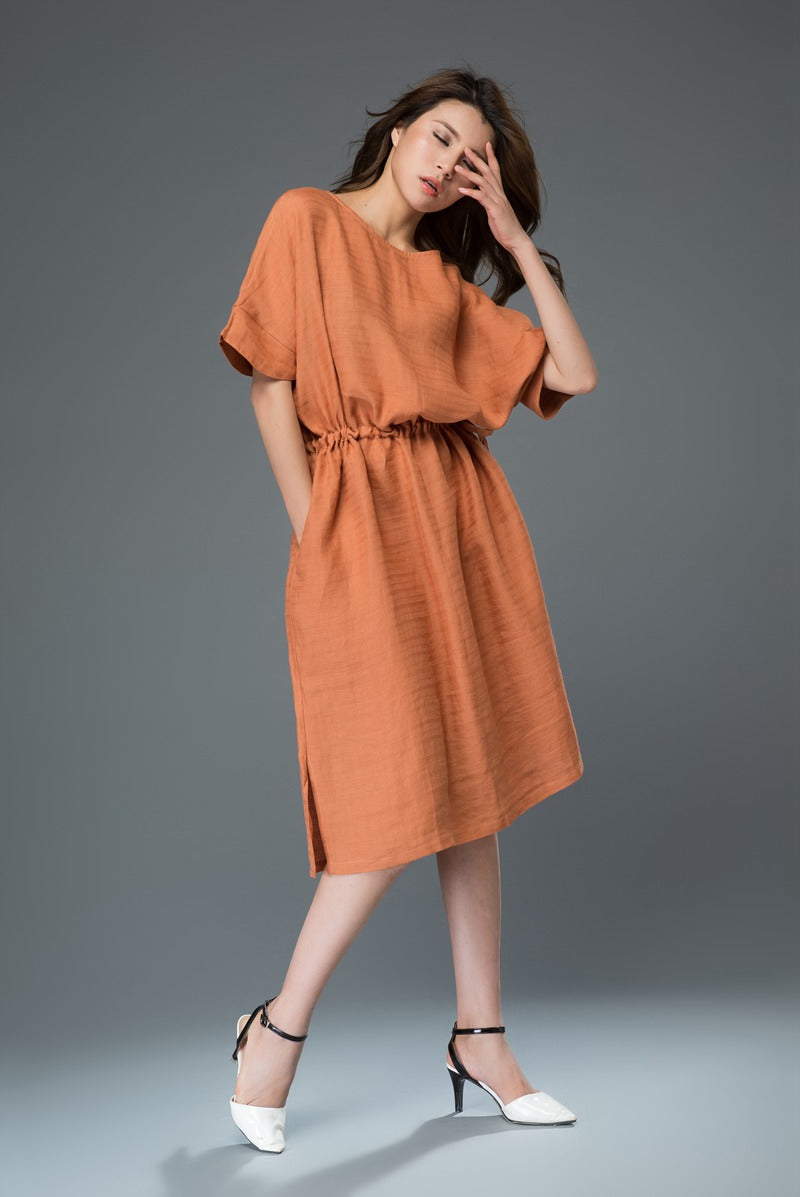 Orange drawstring waist robe dress c922