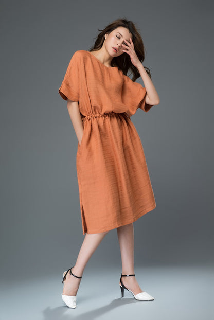 Orange drawstring waist robe dress c922