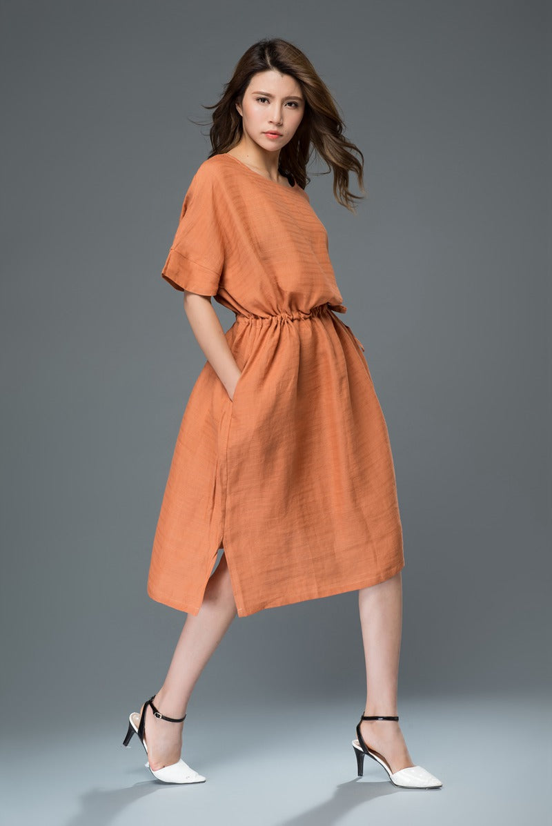 Orange drawstring waist robe dress c922