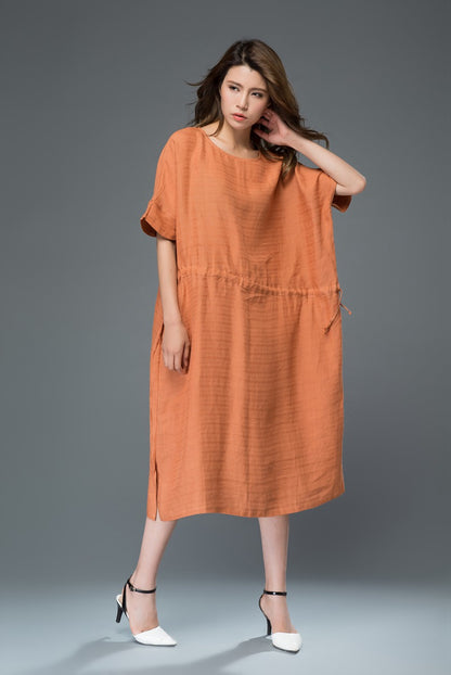Orange drawstring waist robe dress c922