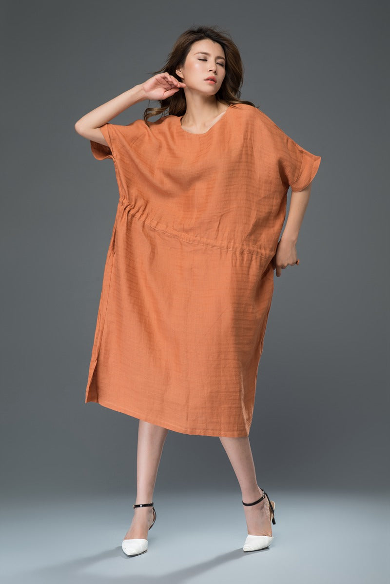 Orange drawstring waist robe dress c922