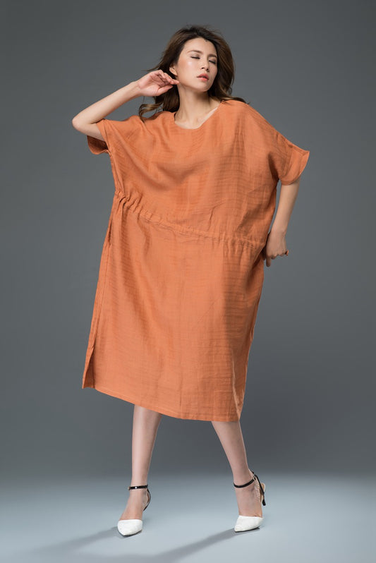 Orange drawstring waist robe dress c922