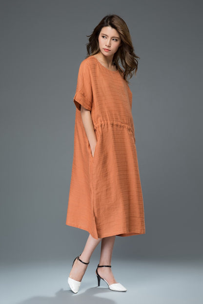 Orange drawstring waist robe dress c922