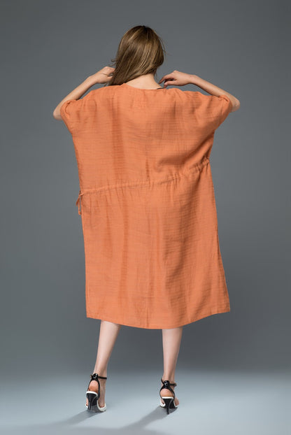 Orange drawstring waist robe dress c922