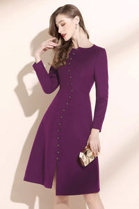 Irregular womens purple wool dress winter C3414