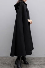 Load image into Gallery viewer, Black long winter wool cape women C3648
