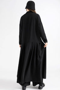 Black long trench dress with pockets C3485