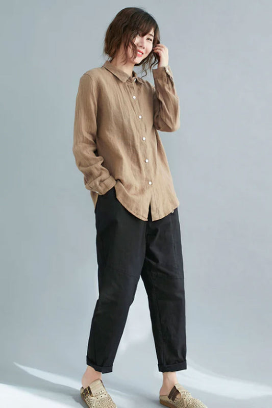 long sleeves button up linen shirt c2118