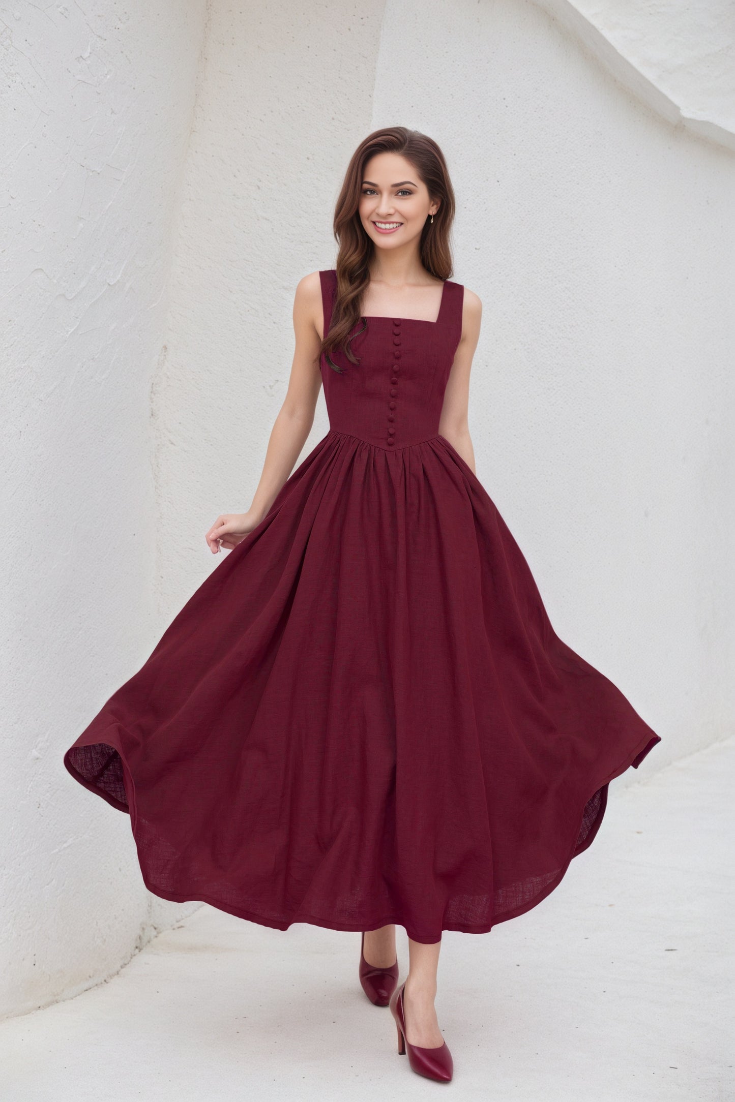 Sleeveless Linen Pinafore Dress C5412