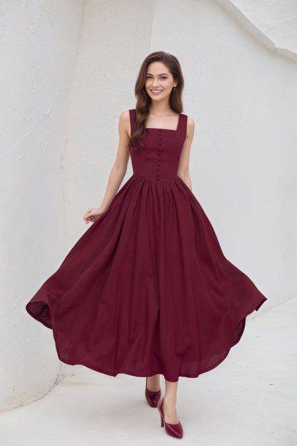 Sleeveless Linen Pinafore Dress C5412