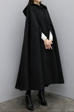 Load image into Gallery viewer, Black long winter wool cape women C3648
