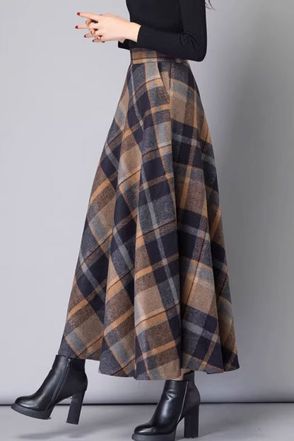 maxi plaid long wool skirt for women C3756