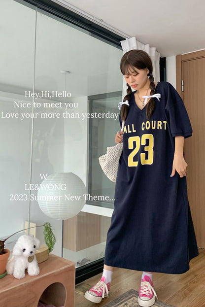 V-neck loose fitting casual T-shirt dress C3404