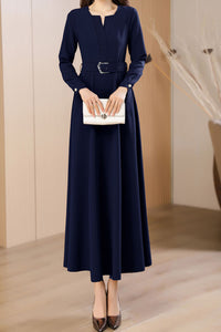 Women's Autumn Navy Blue long dress C3642