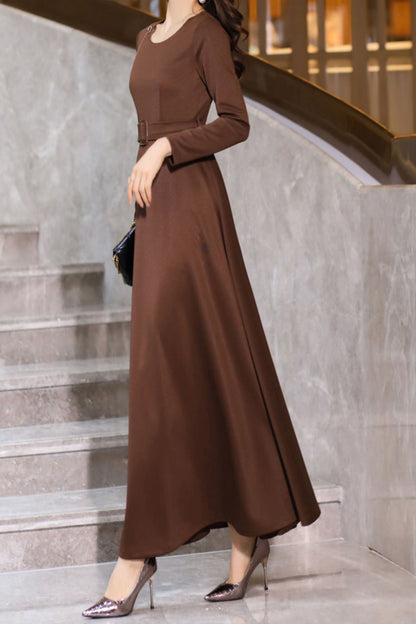 Women's Autumn Coffee Long Dress  C3640