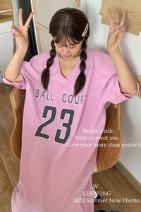 V-neck loose fitting casual T-shirt dress C3404