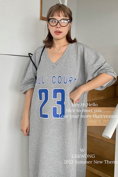 V-neck loose fitting casual T-shirt dress C3404