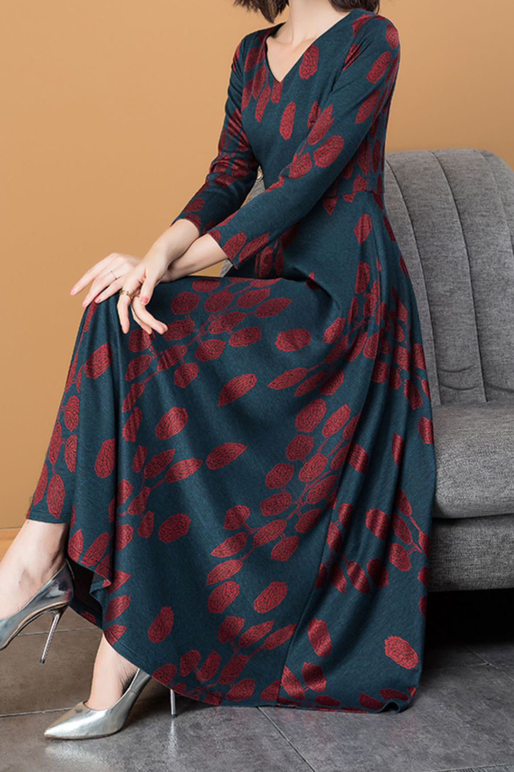 flowy autumn dress SHEIN LUNE Women's Camel Chiffon Elegant Tea Party Maxi Dress,Autumn French Fairy Style Lantern Long Sleeve Vintage Flowy Boho Dress For Vacation Outfits