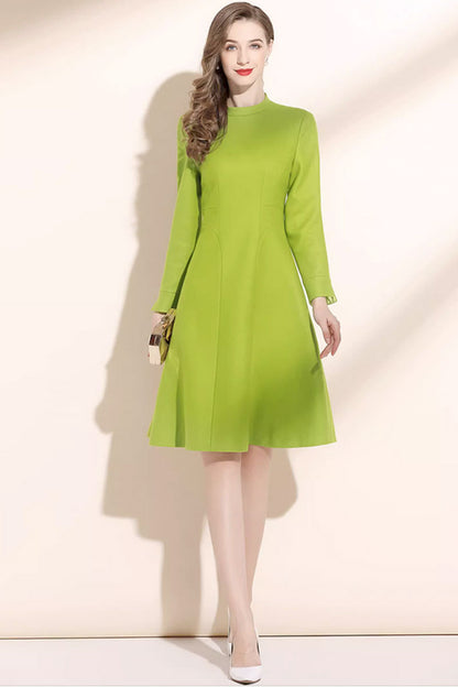 Fit and flare green winter wool dress women C3417
