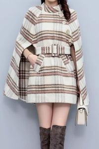 Plaid winter wool cape women C3663