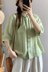 short sleeves summer linen shirt top C3845